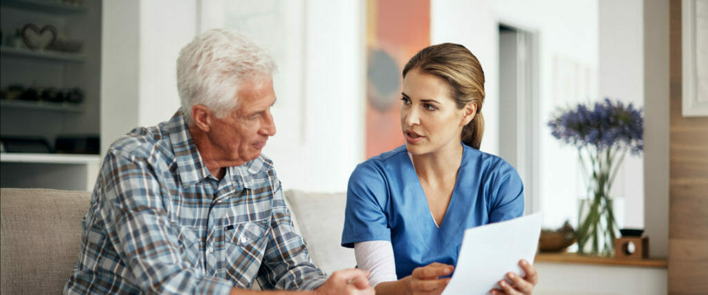 private duty nurse talking with fiduciary client about care