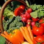 picture of vegetables included in vegan diet - carrots, bell peppers, broccoli, tomatoes and more