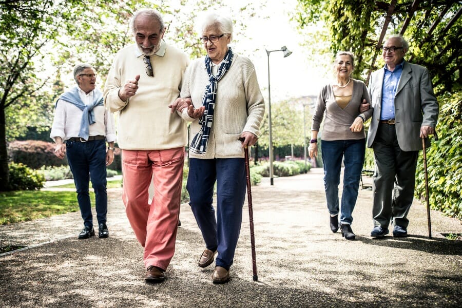 seniors walking and staying social