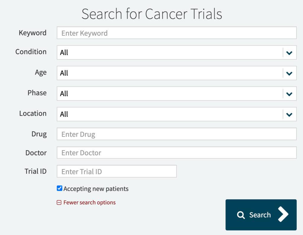 narrow search for cancer trial