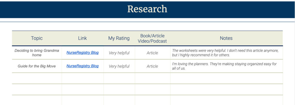 Research tracker template