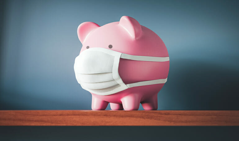 piggy bank wearing mask