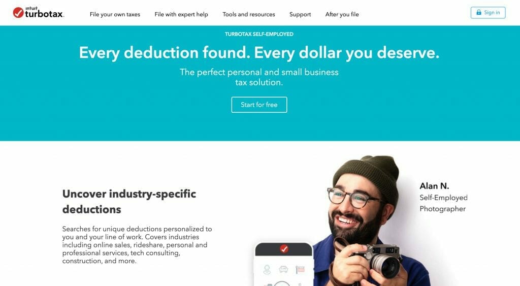 turbotax by intuit self-employed webpage