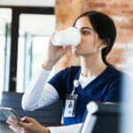 nurse drinking coffee coming off night shift