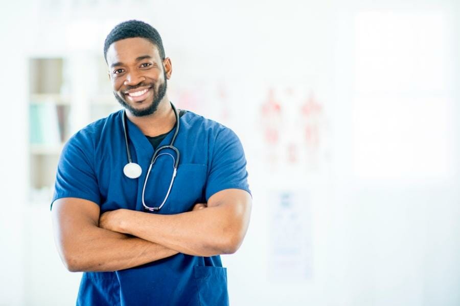 Concierge nurse smiling and happy.