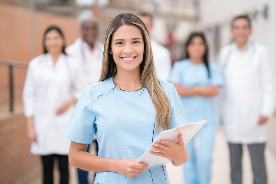 emergency nurse staffing A smiling nurse being placed in a facility in Atherton, CA.