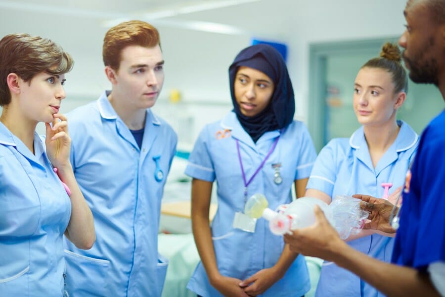 Per diem nurses working in a local skilled nursing facility.