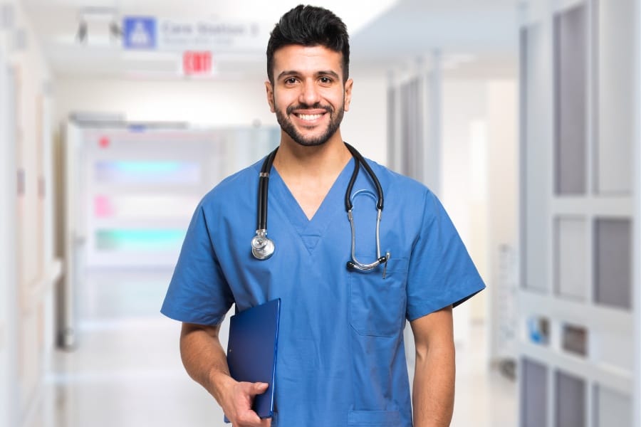 A smiling nurse in a Fort Myers hospital