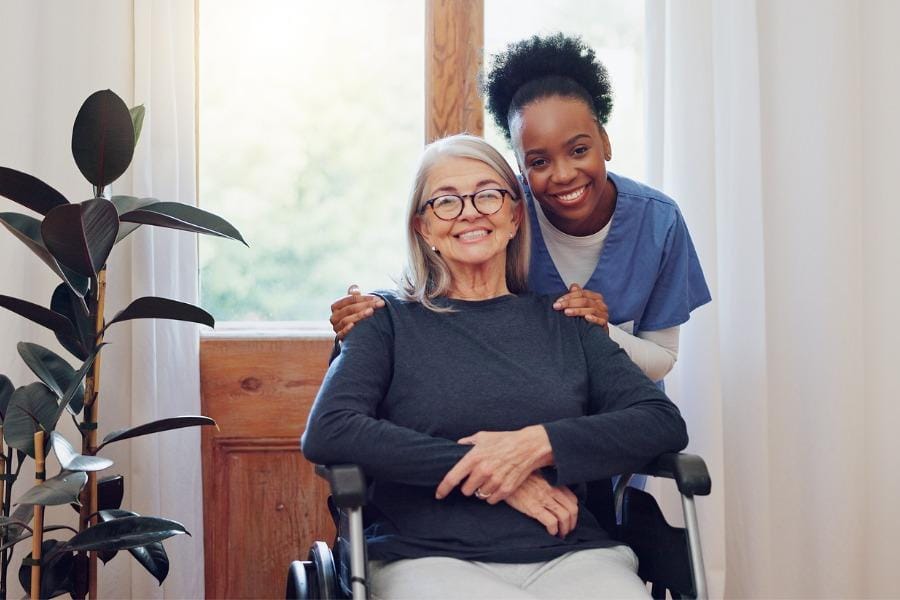 menlo park ca after surgery recovery Smiling after surgery care nurse and her client