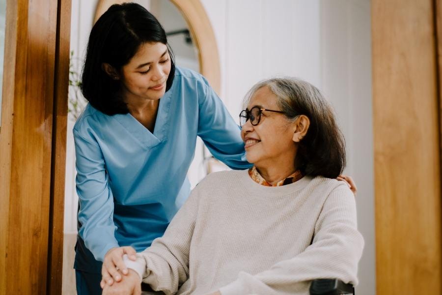 after surgery care menlo park Menlo Park post op nurse with her client in a wheelchair