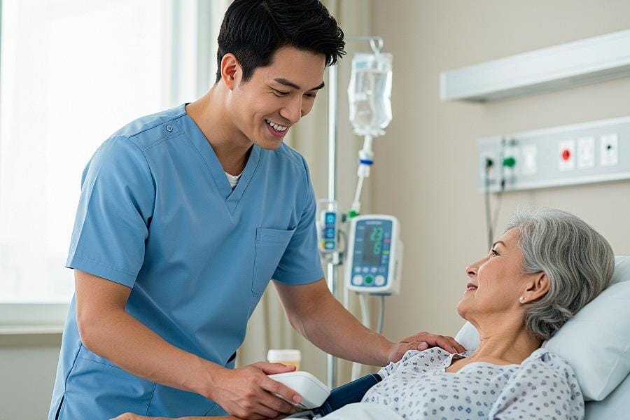 Smiling RN with a patient