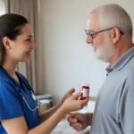 A home nurse offering medication management