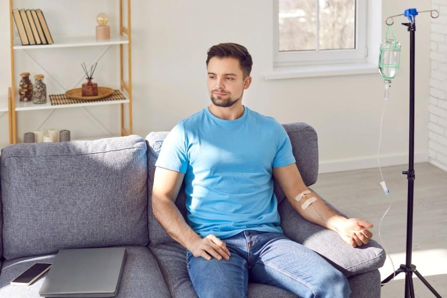 nurse for medication care tiburon ca A man receiving IV therapy at his home