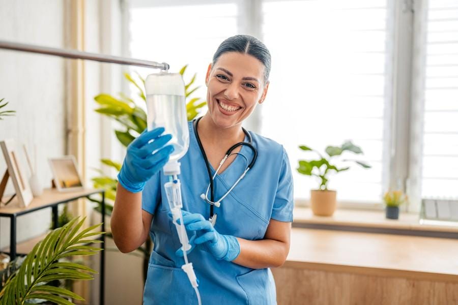 medication management san carlos ca Smiling nurse ready to administer an IV
